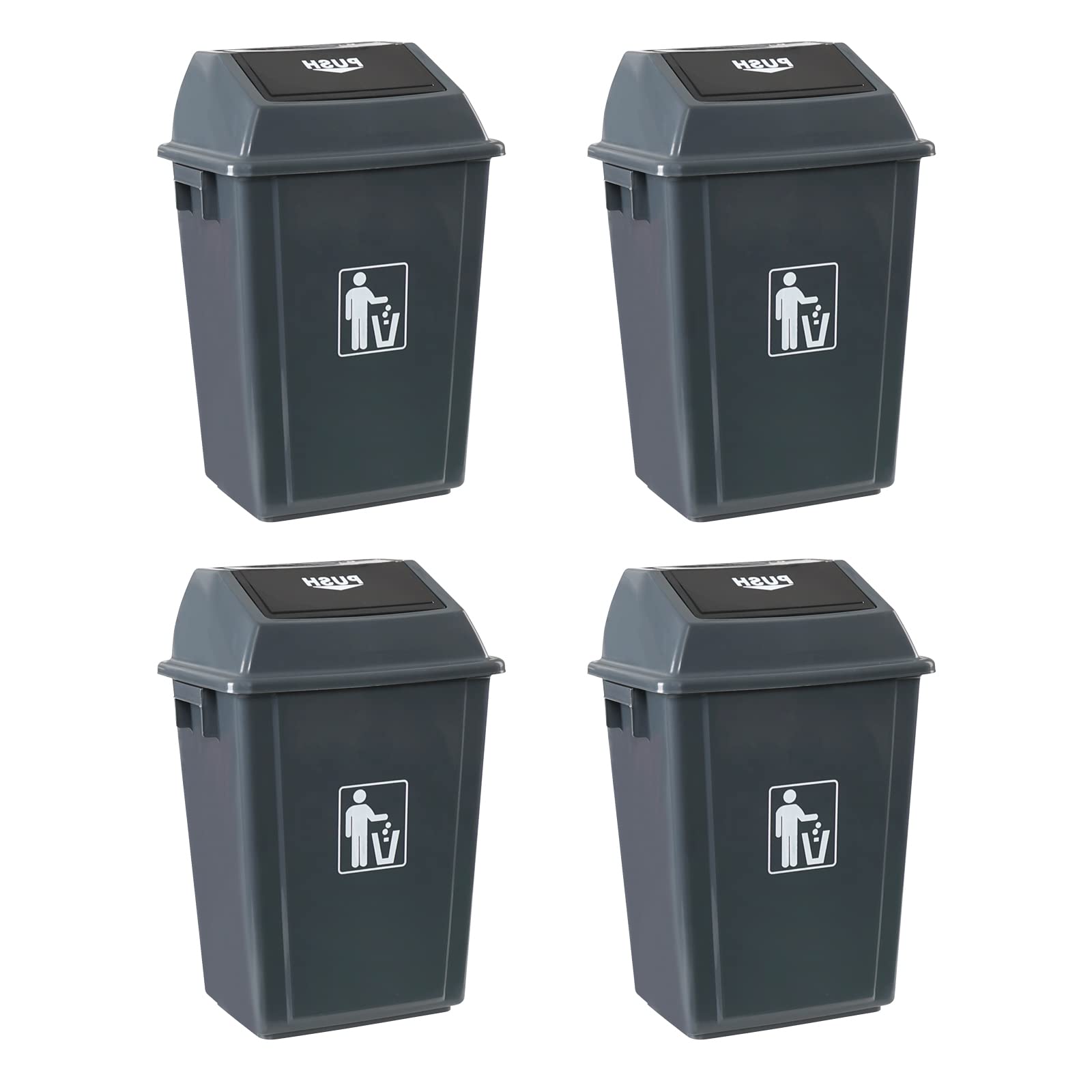 4 Pack 13 Gallon Plastic Kitchen Trash Can with Swing Lid (4 Count)