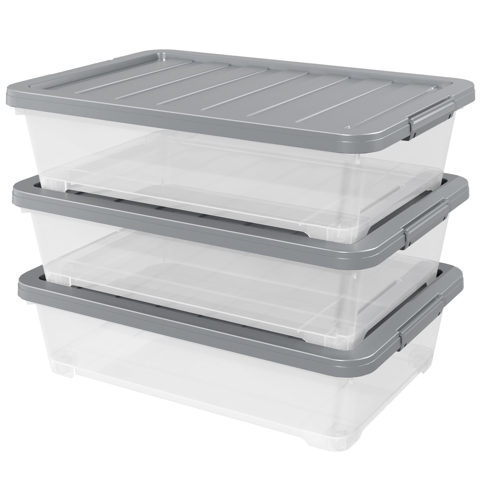 3 Packs Large Clear Wheeled Latching Box (3 Count)