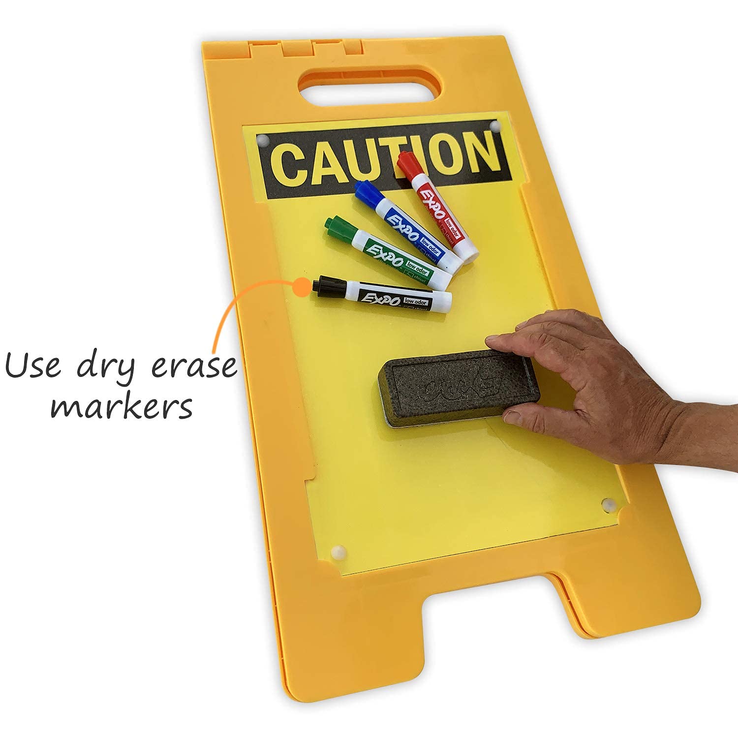 SF-0127-FB-25x12-DE Caution Blank Write-On Folding Floor Sign With Dry Erase Finish By | 25" x 12" Plastic