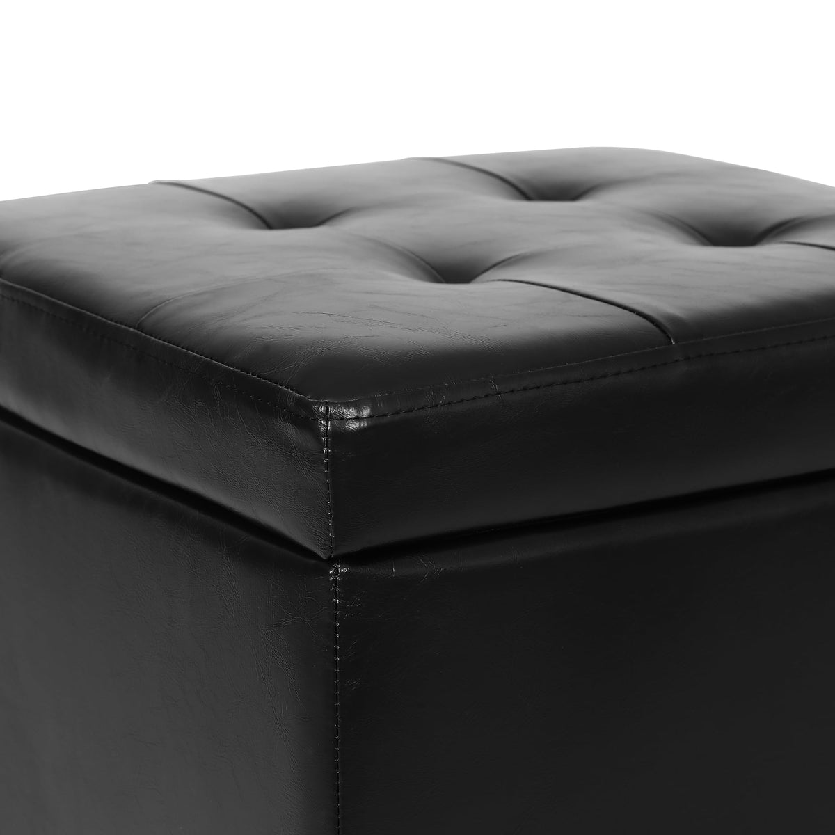 Modern Tufted Faux Leather Storage Ottoman with Wheels