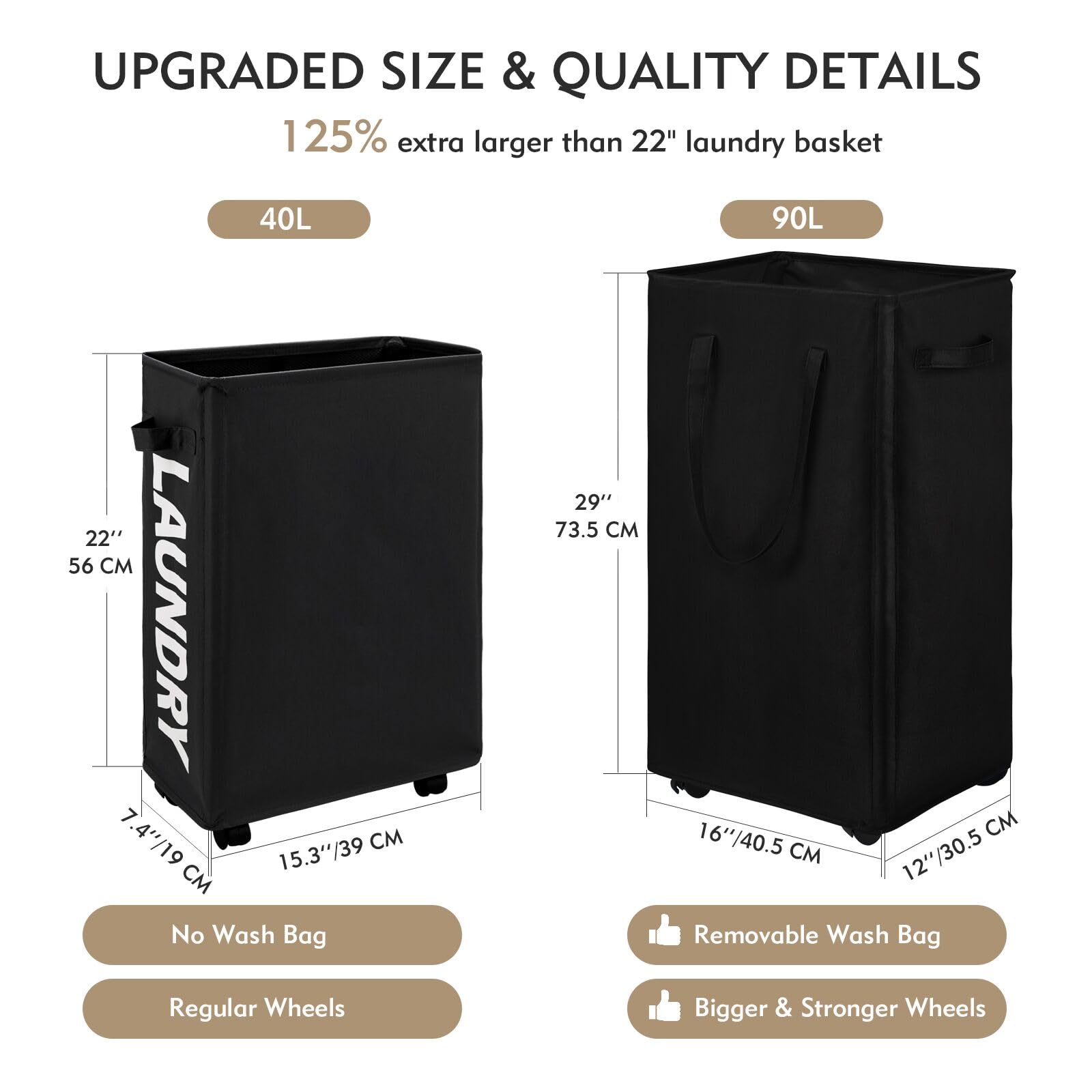 90L X Large Rolling Laundry Basket Hamper on Wheels