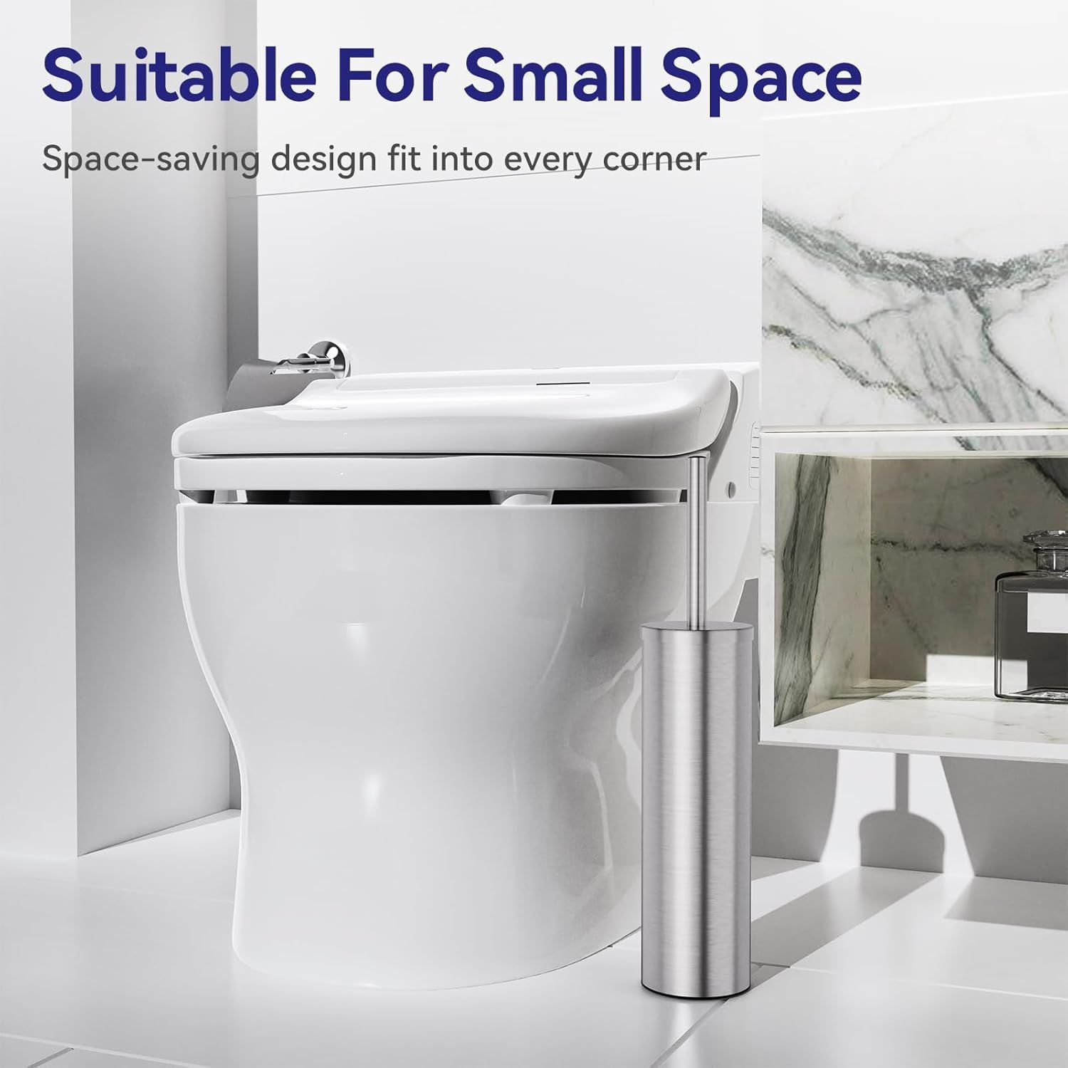Toilet Bowl Brush and Holder for Bathroom Silver