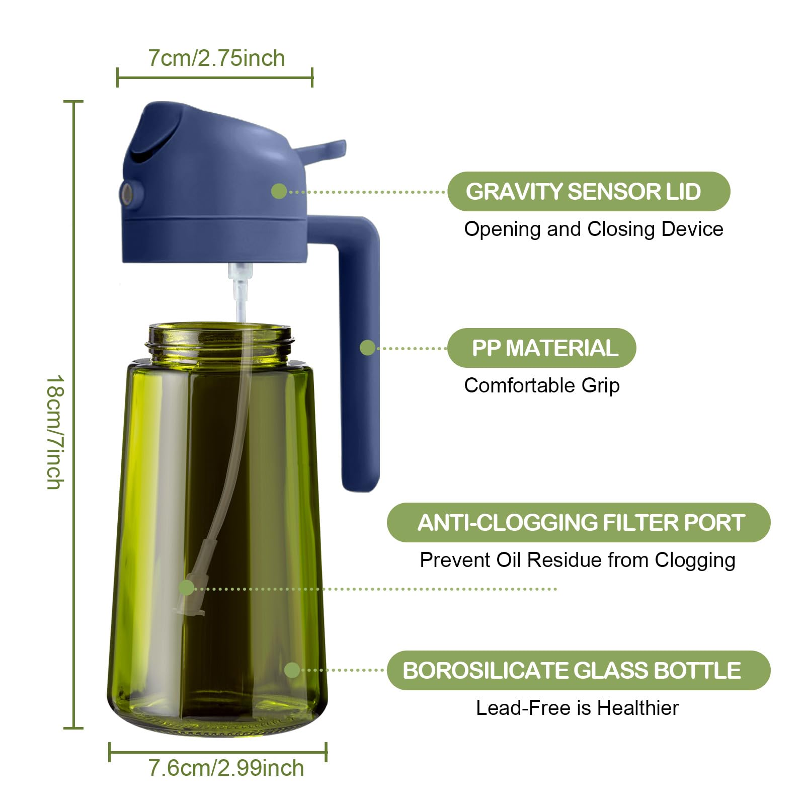 16oz 470ml Dark Green Oil Sprayer for Cooking with Stickers