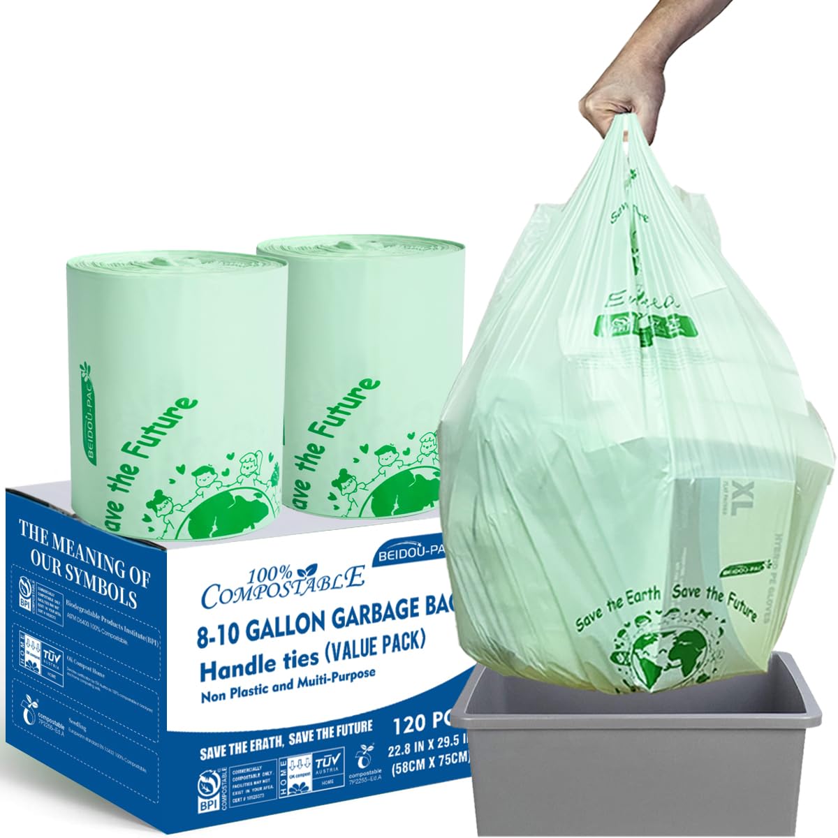 8 10 Gallon Compostable Trash Bags (120 Count)