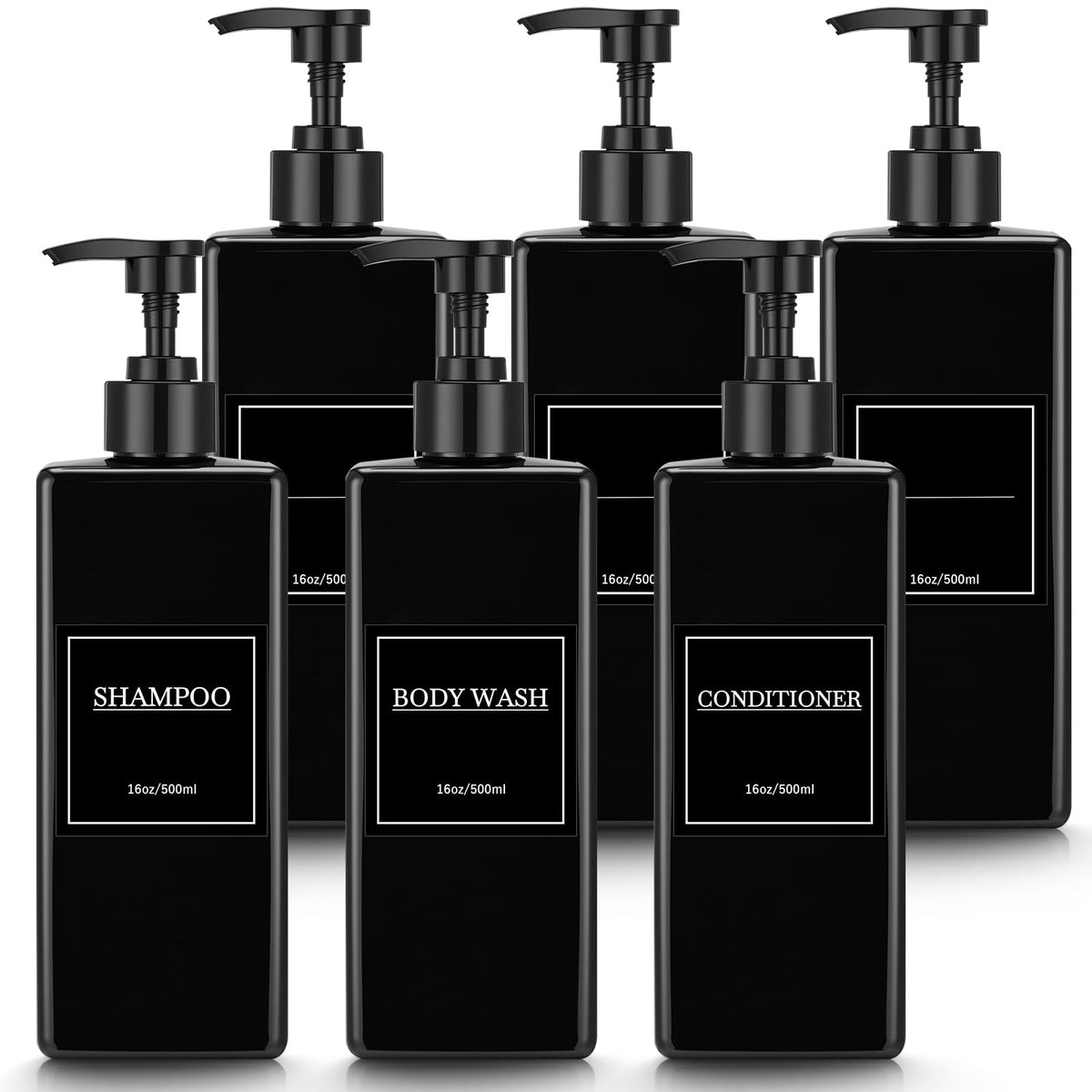 6 Pcs Shampoo and Conditioner Dispenser Bottles 16oz Modern Shower Soap Bottles with Pump (6 Count)