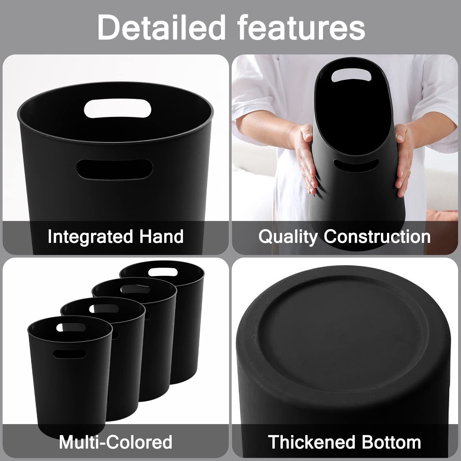 4 Pack Small Trash Can 3 Gallon Garbage Can Bathroom Bedroom Kitchen Black (4 Count)