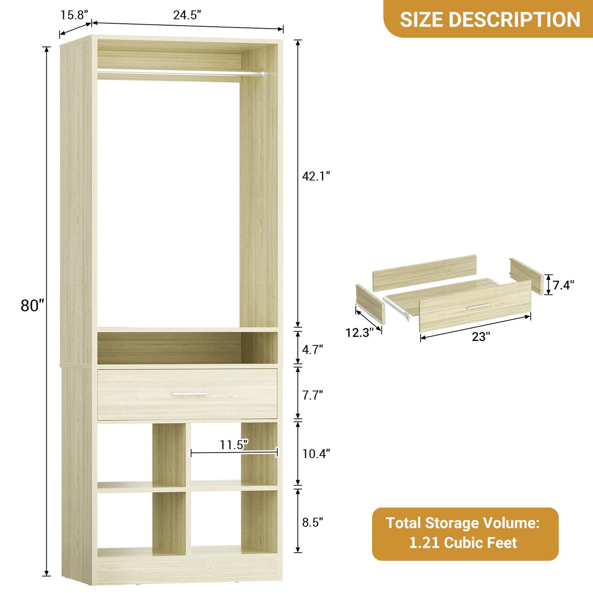 Freestanding Closet System with Wood Drawer and 4 Cubby Storage