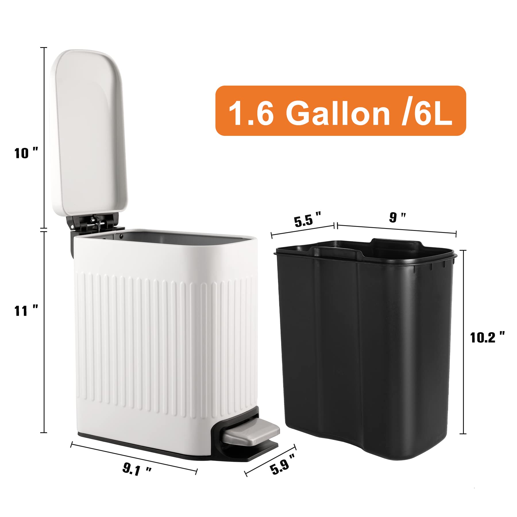 Slim Bathroom Trash Can with Lid Soft Close & Pedal