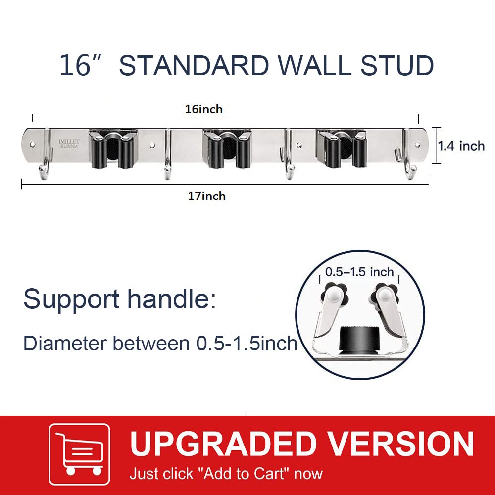 Broom Holder Wall Mount Stainless Steel Mop Organizer