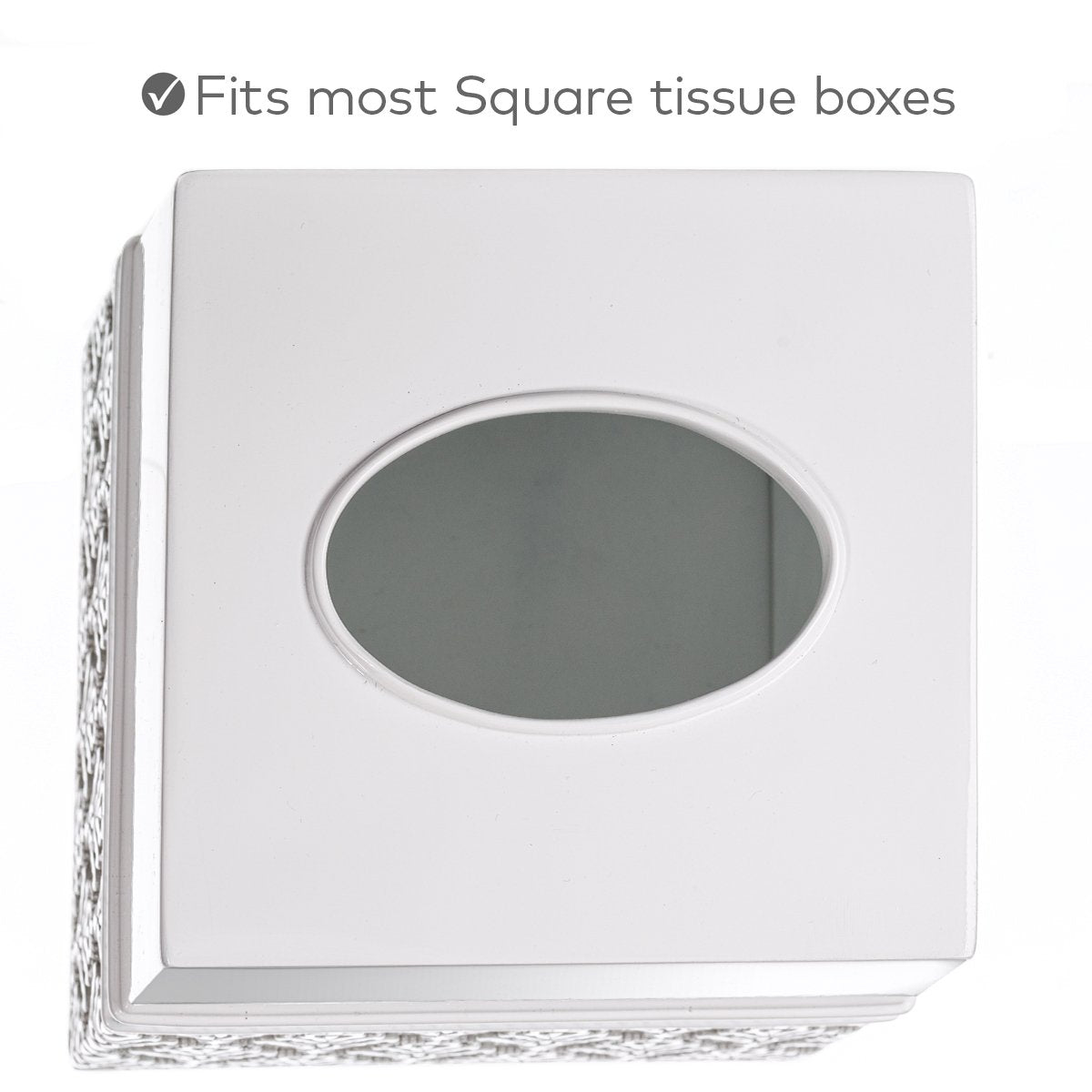 Mirror Damask White & Gray Square Resin Tissue Box Cover with Bottom Slider