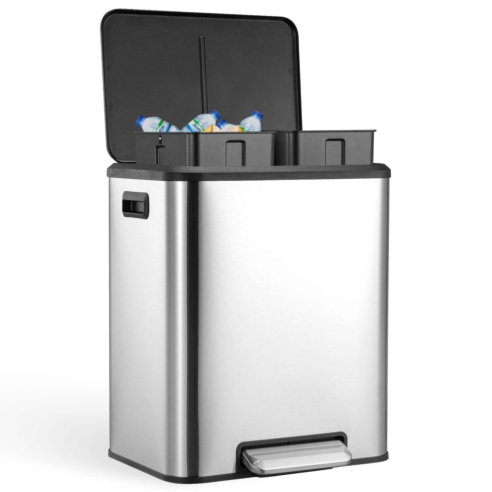 Dual Trash Can Stainless Steel Kitchen Recycling Bin Foot Pedal