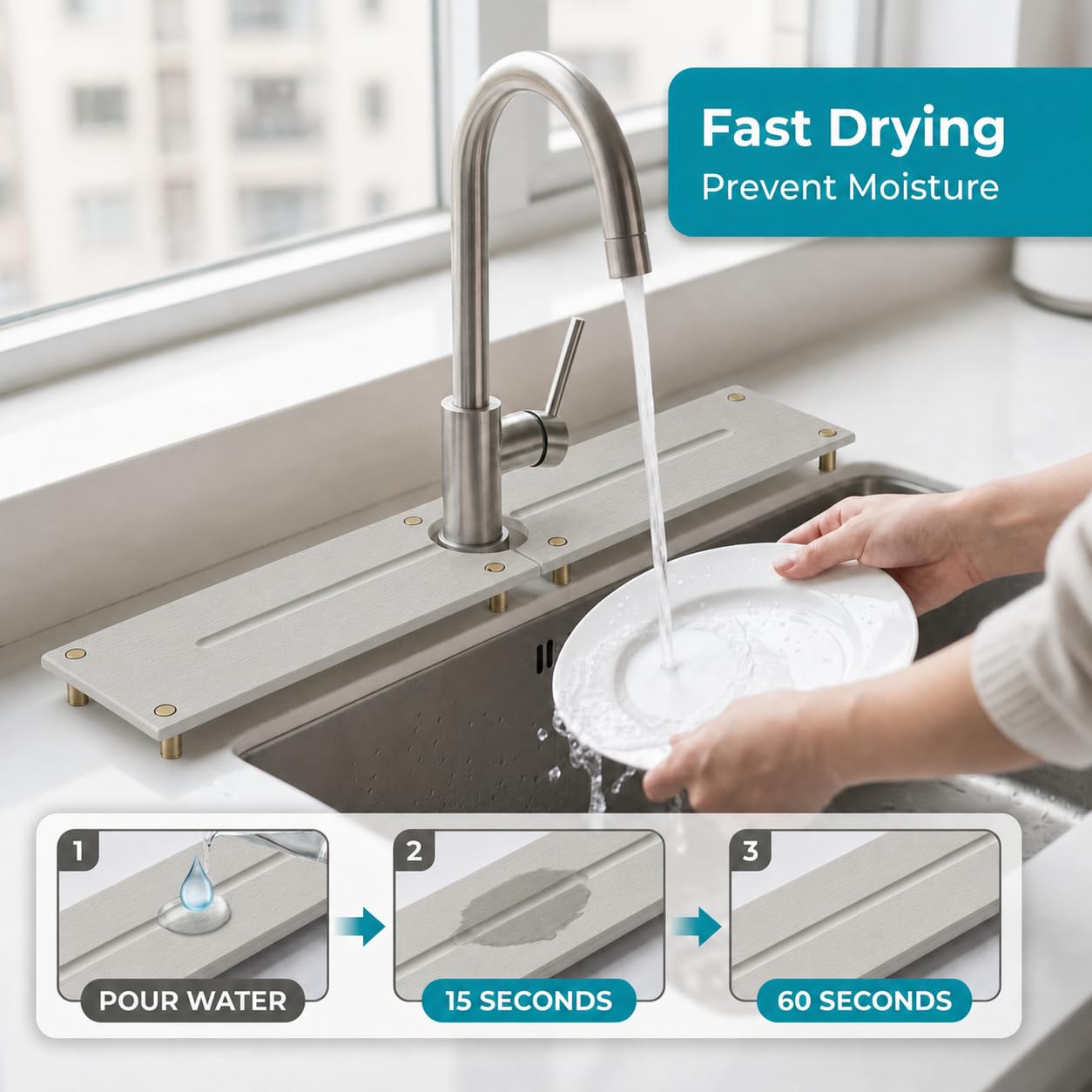 2PCS Stone Faucet Mat for Kitchen Sink (2 Count)