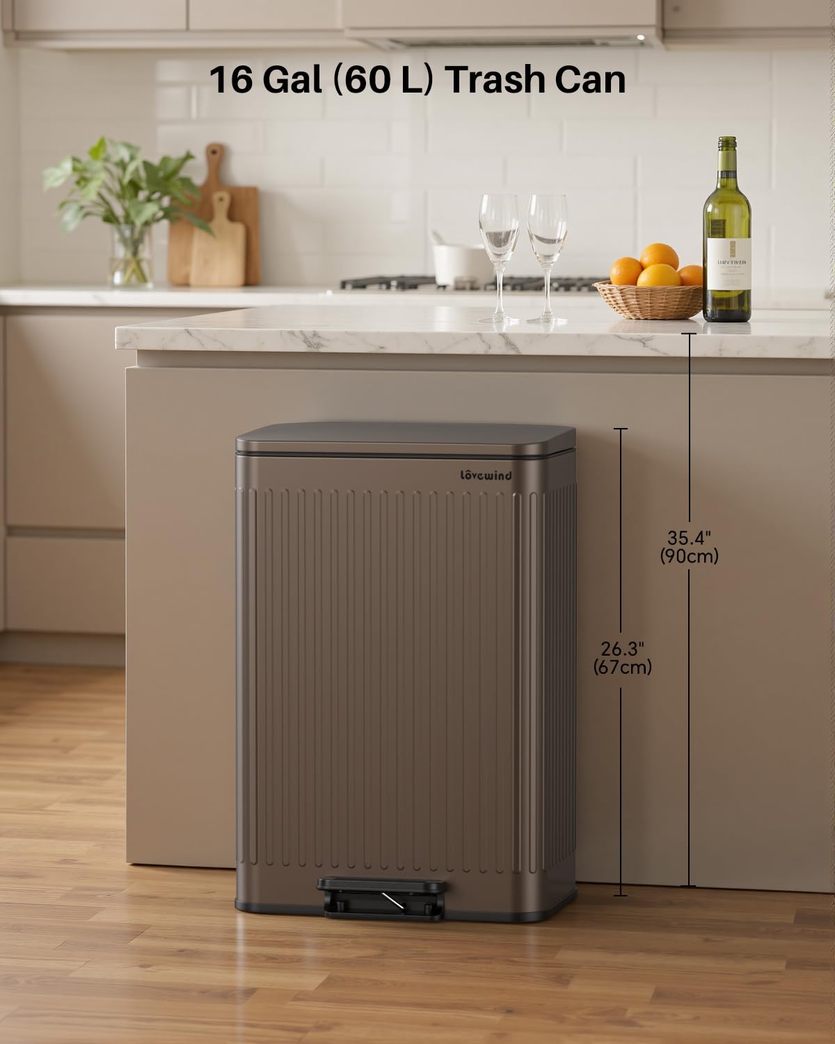 60 Liter 16 Gallon Stainless Steel Trash Can with Soft