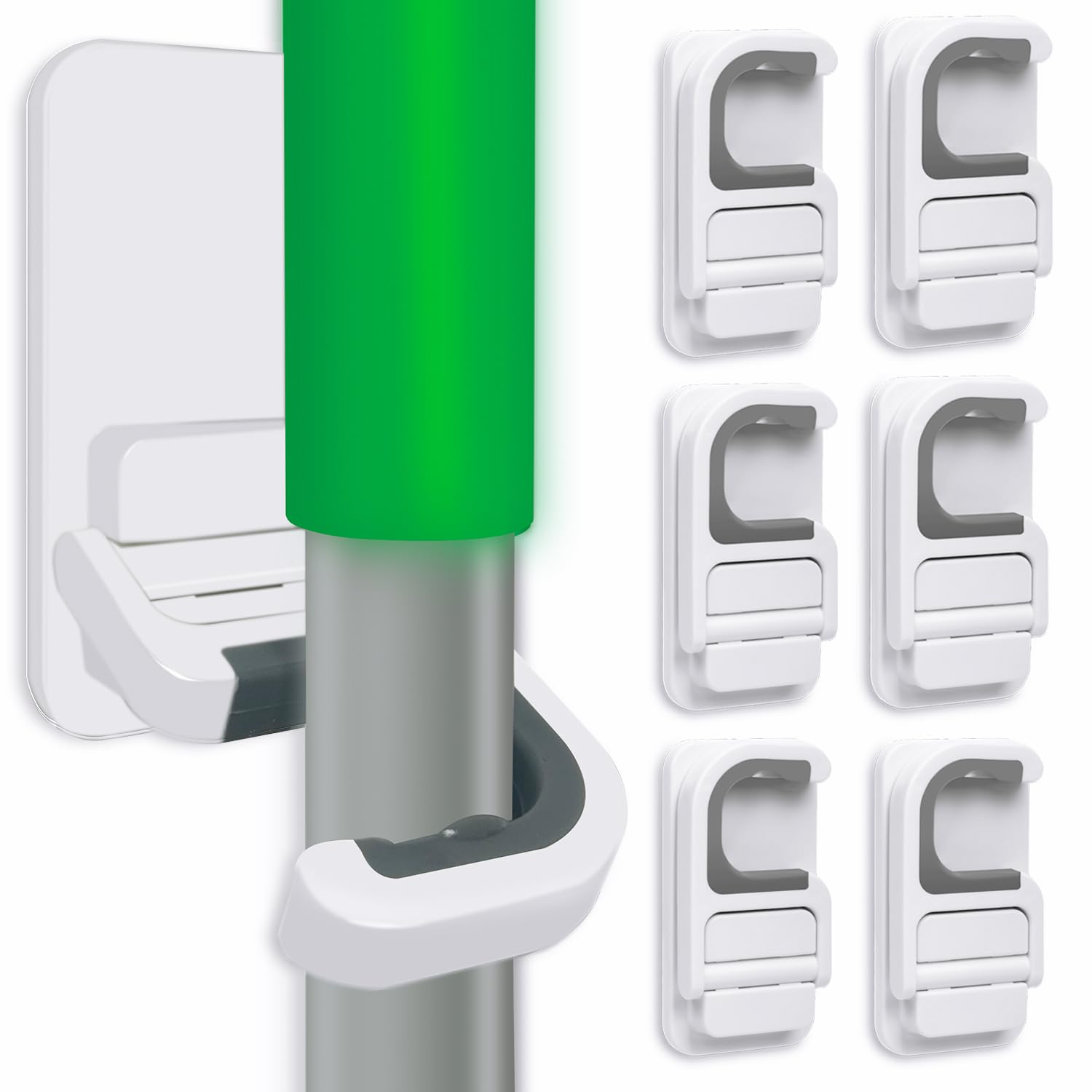 6 pack Broom Holder Wall Mount Mop Holder Broom and Mop Gripper Self Adhesive Peel and Stick Anti (6 Count)