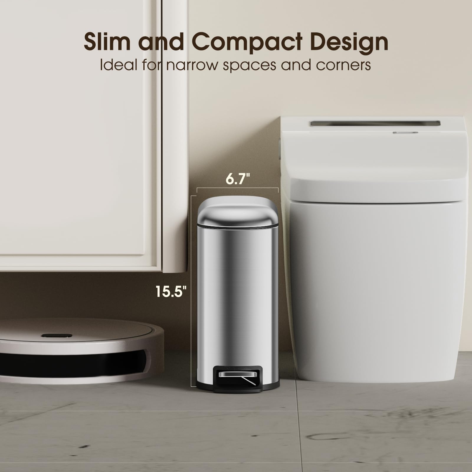 Small Bathroom Trash Can with Lid Soft Close