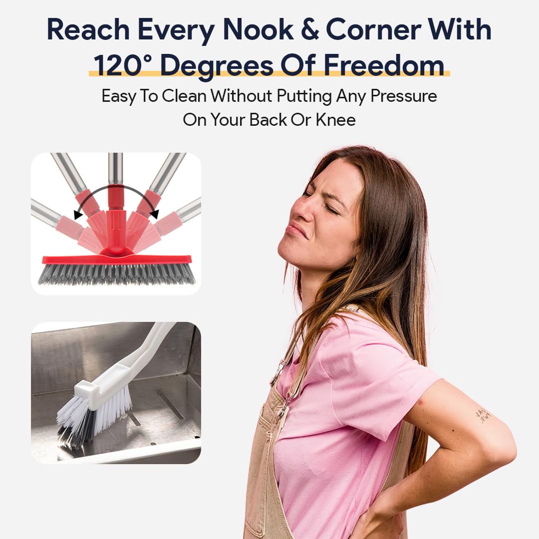 Foxtrot Living Grout Brush with Long Handle and Scrubber