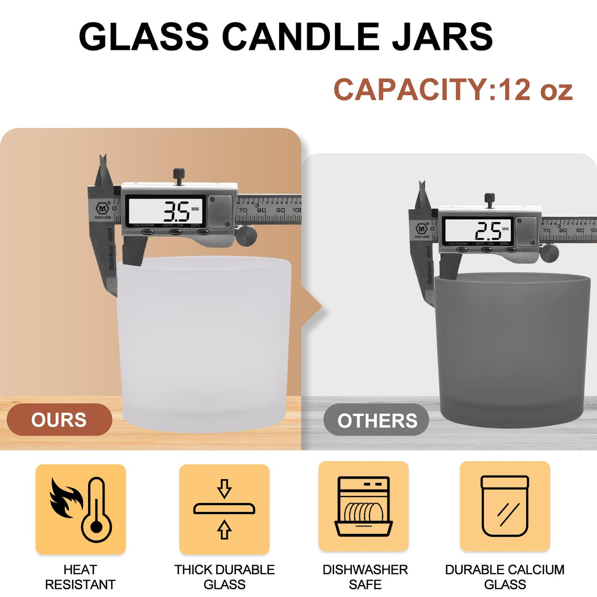12 OZ Thick Candle Jars for Making Candles 12 Pcs (12 Count)