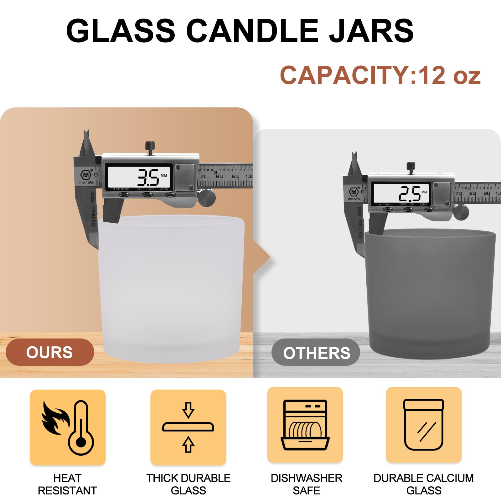 12 OZ Thick Candle Jars for Making Candles 12 Pcs (12 Count)