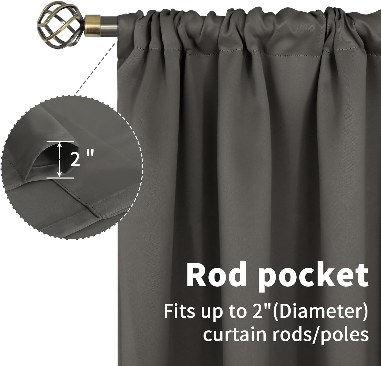 BGment Short Blackout Curtains 45 Inches Length for Bedroom - Rod Pocket Thermal Insulated Room Darkening Window Curtain for Kitchen Cafe, 34 x 45 Inch, 2 Panels, Grey