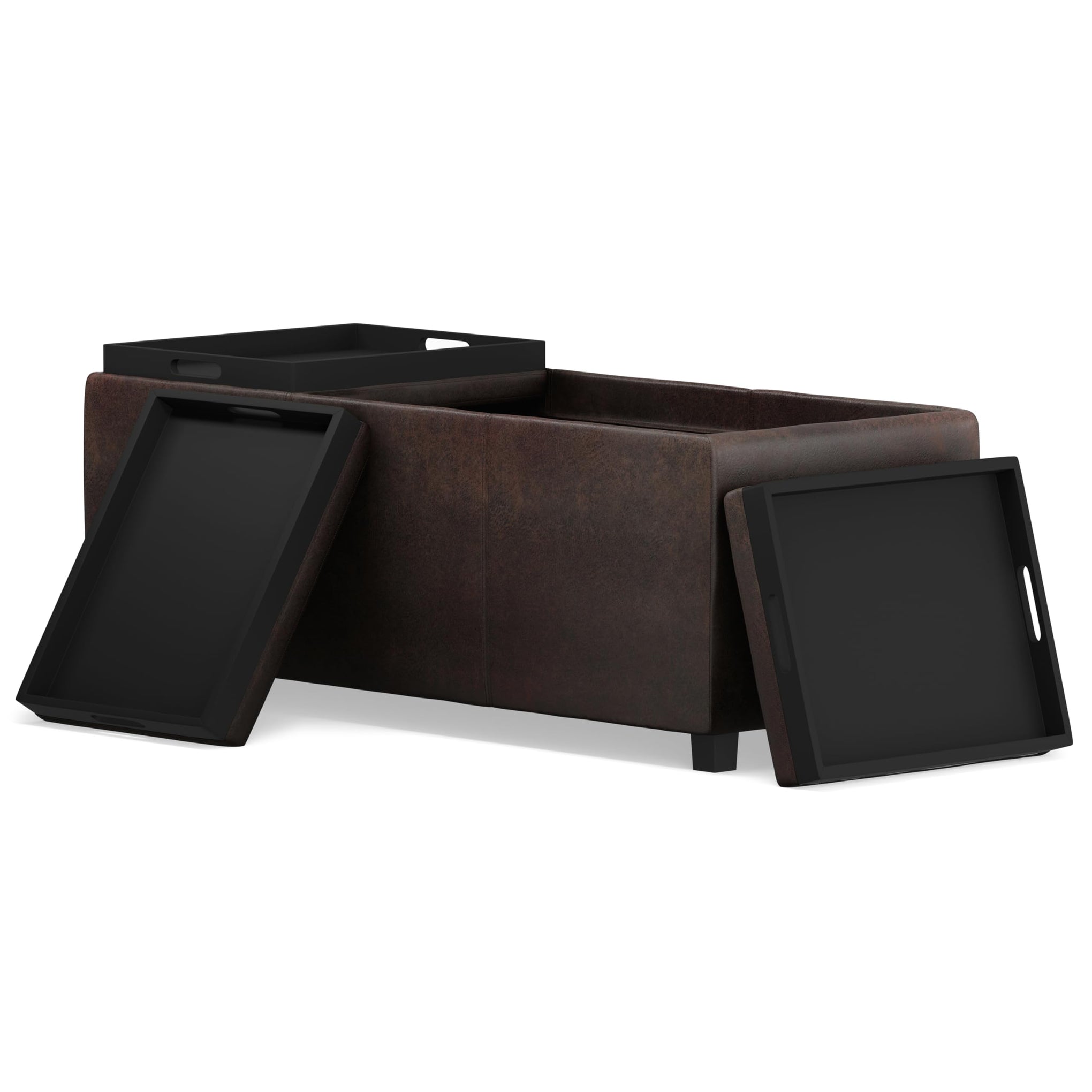 Avalon 42" Wide Vegan Leather Storage Ottoman in Brown