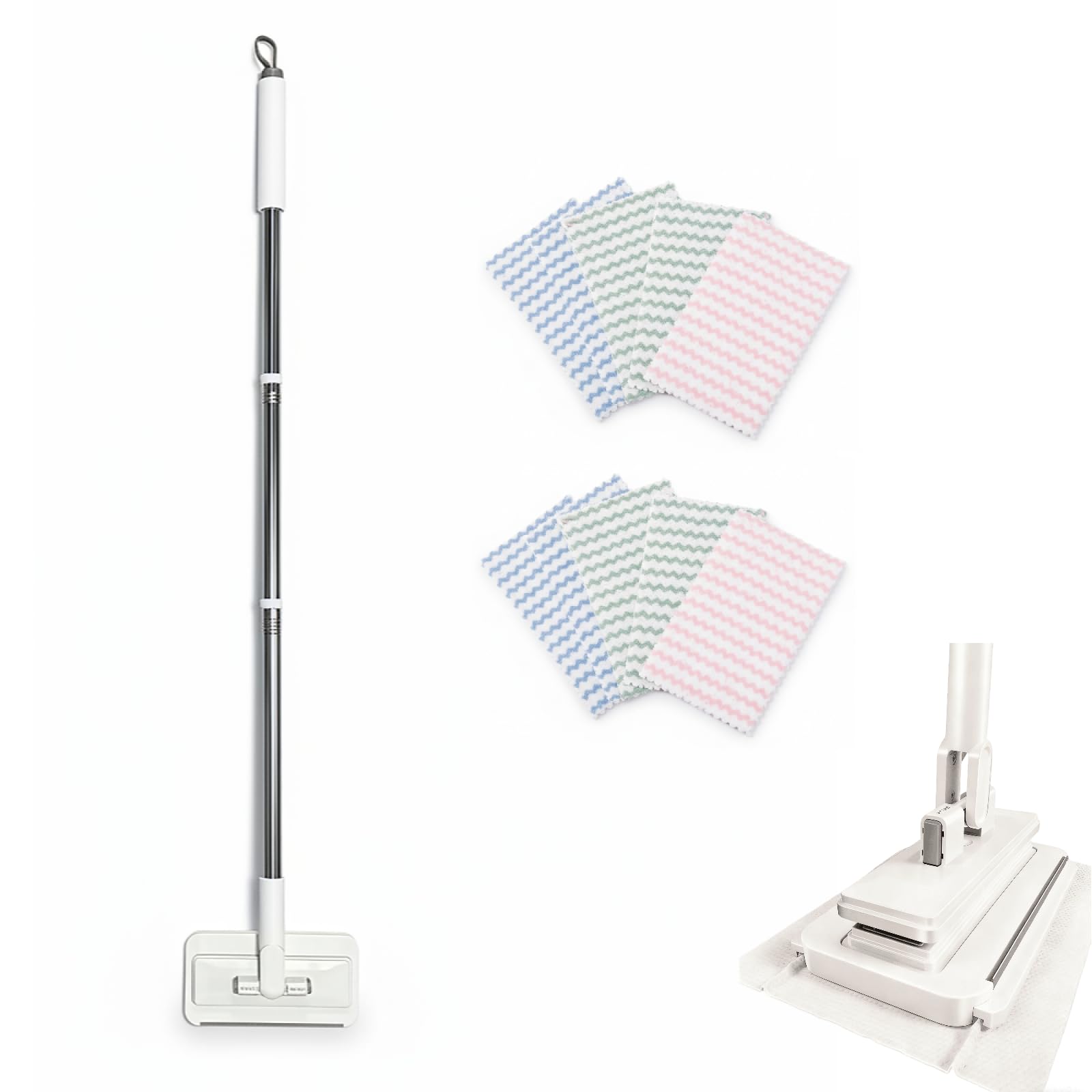 Push Clamp Mini Mop with 39in Short Handle &10 Cloths