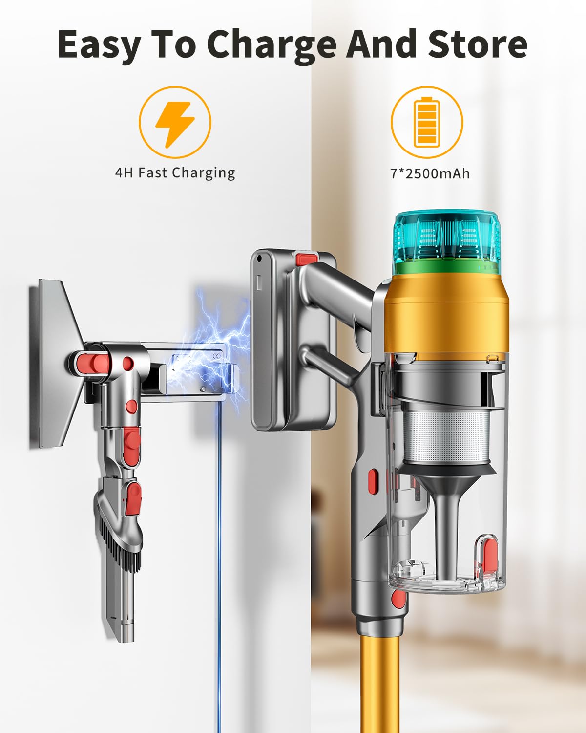 Cordless Vacuum Cleaner for Home 600W 60Kpa Upgraded Powerful Stick Vacuum Up to 75Mins