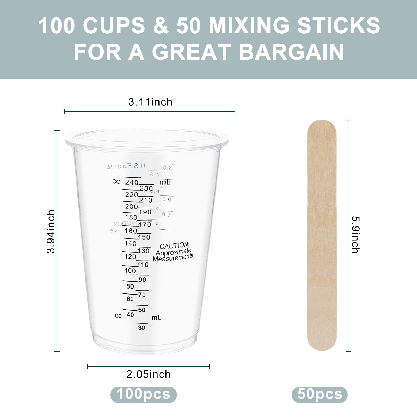 100 Pack Mixing Cups Set Paint Mixing Cups 8 oz with 100 Wooden Sticks