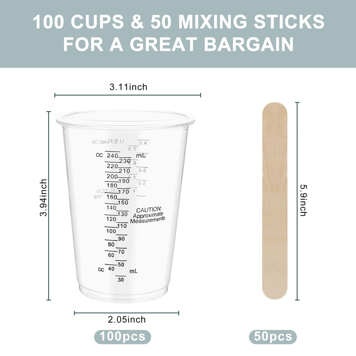100 Pack Mixing Cups Set Paint Mixing Cups 8 oz with 100 Wooden Sticks