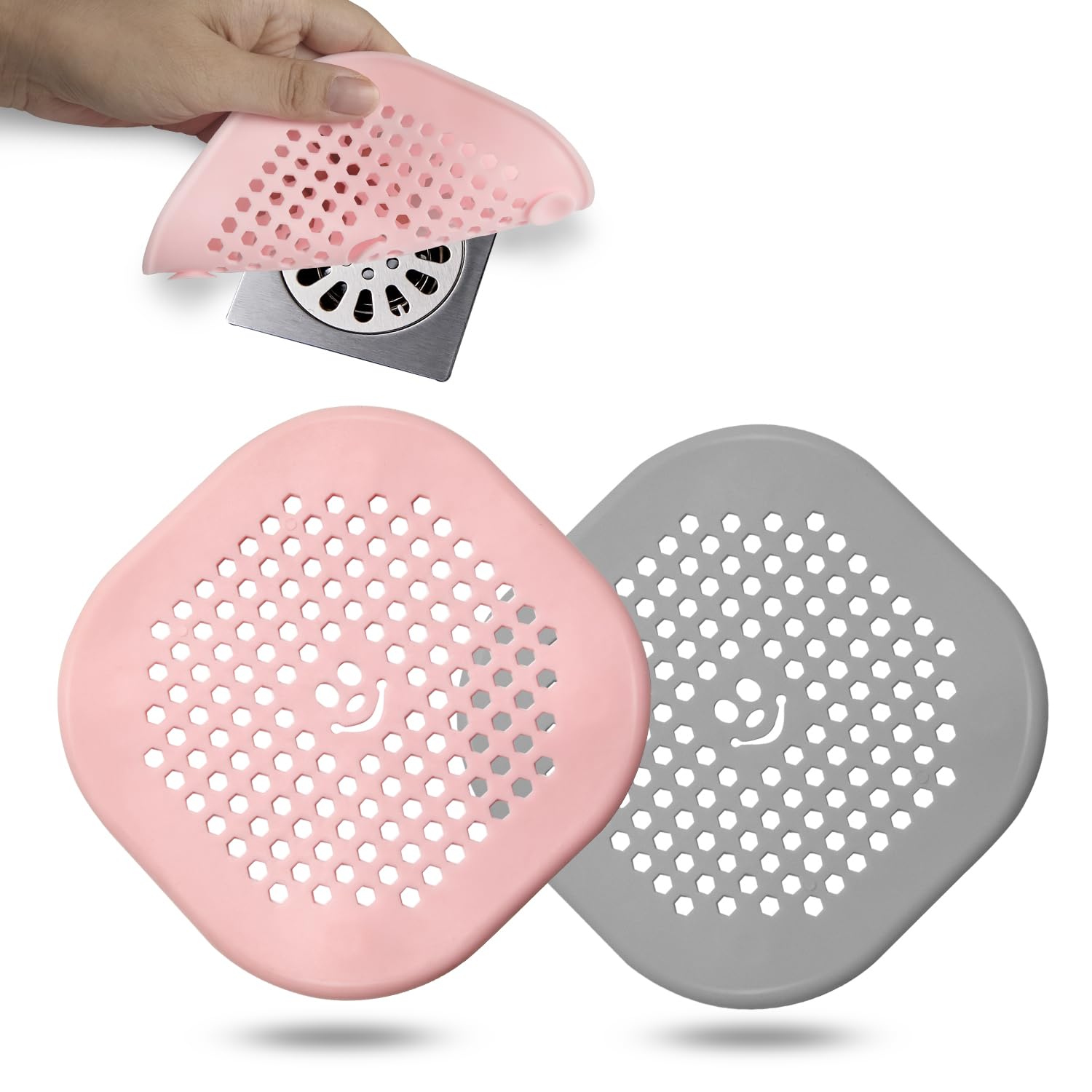 2 Pack Drain Hair Catcher Durable Silicone Drain Protector Hair Stopper with Suction Cup for Shower Kitchen Bathroom (2 Count)
