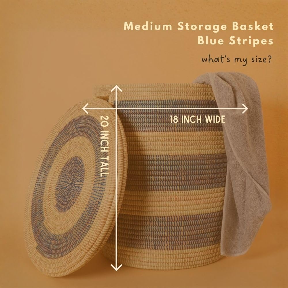 Blue African Woven Hamper with Lid