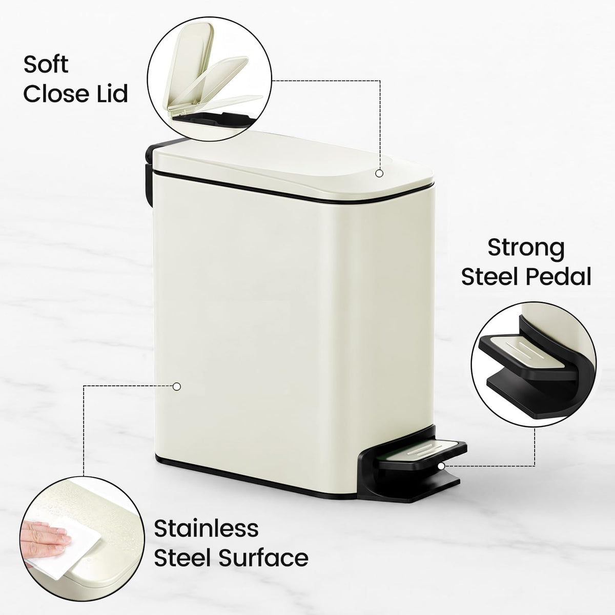 Small Bathroom Trash Can with Lid