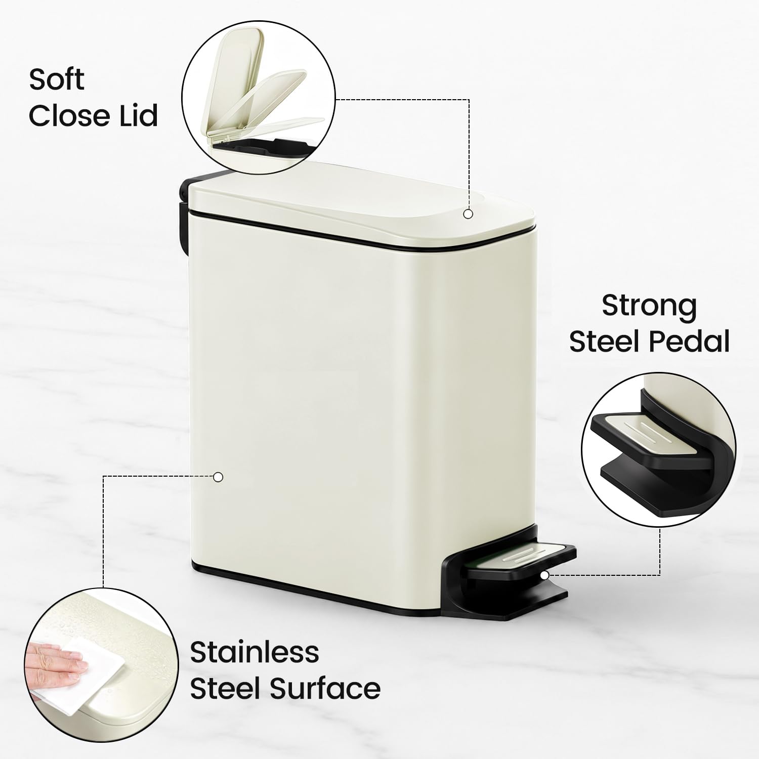 Small Bathroom Trash Can with Lid