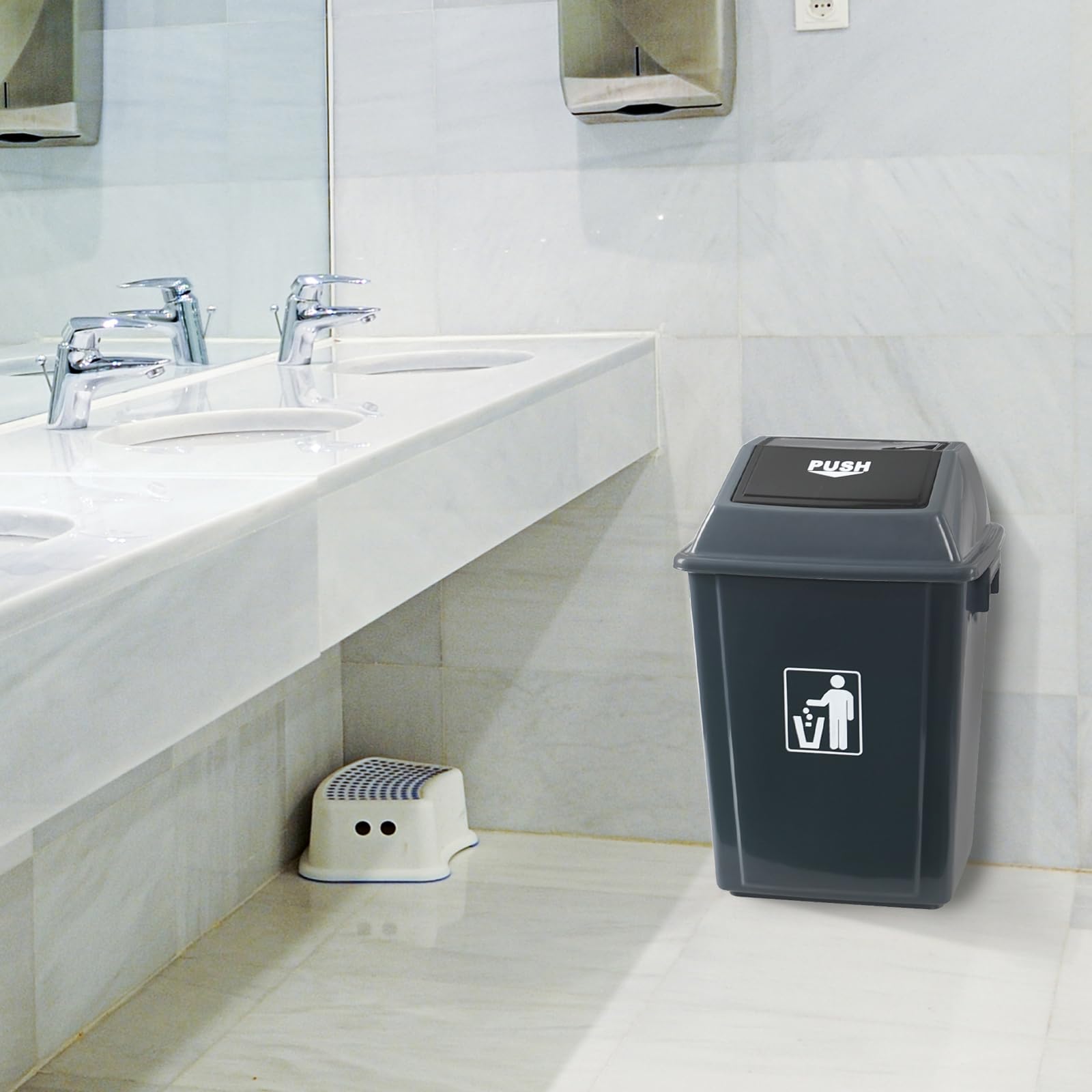 4 Pack 13 Gallon Plastic Kitchen Trash Can with Swing Lid (4 Count)