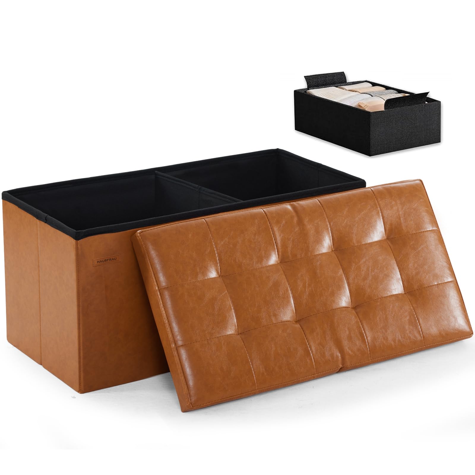 Ottoman with Storage Bench Folding Foot Rest Stool Retro Brown
