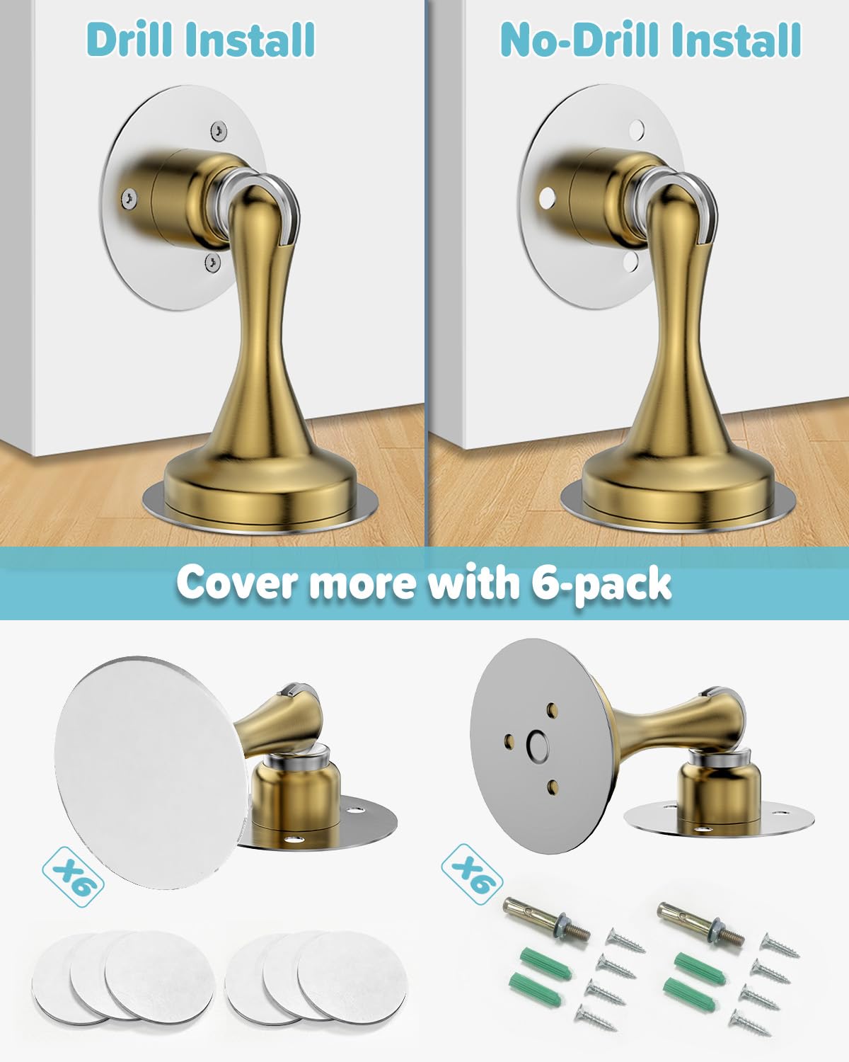 Magnetic Door Catch Stainless Steel Door Stoppers Magnetic Doorstop 6 Pack (6 Count)