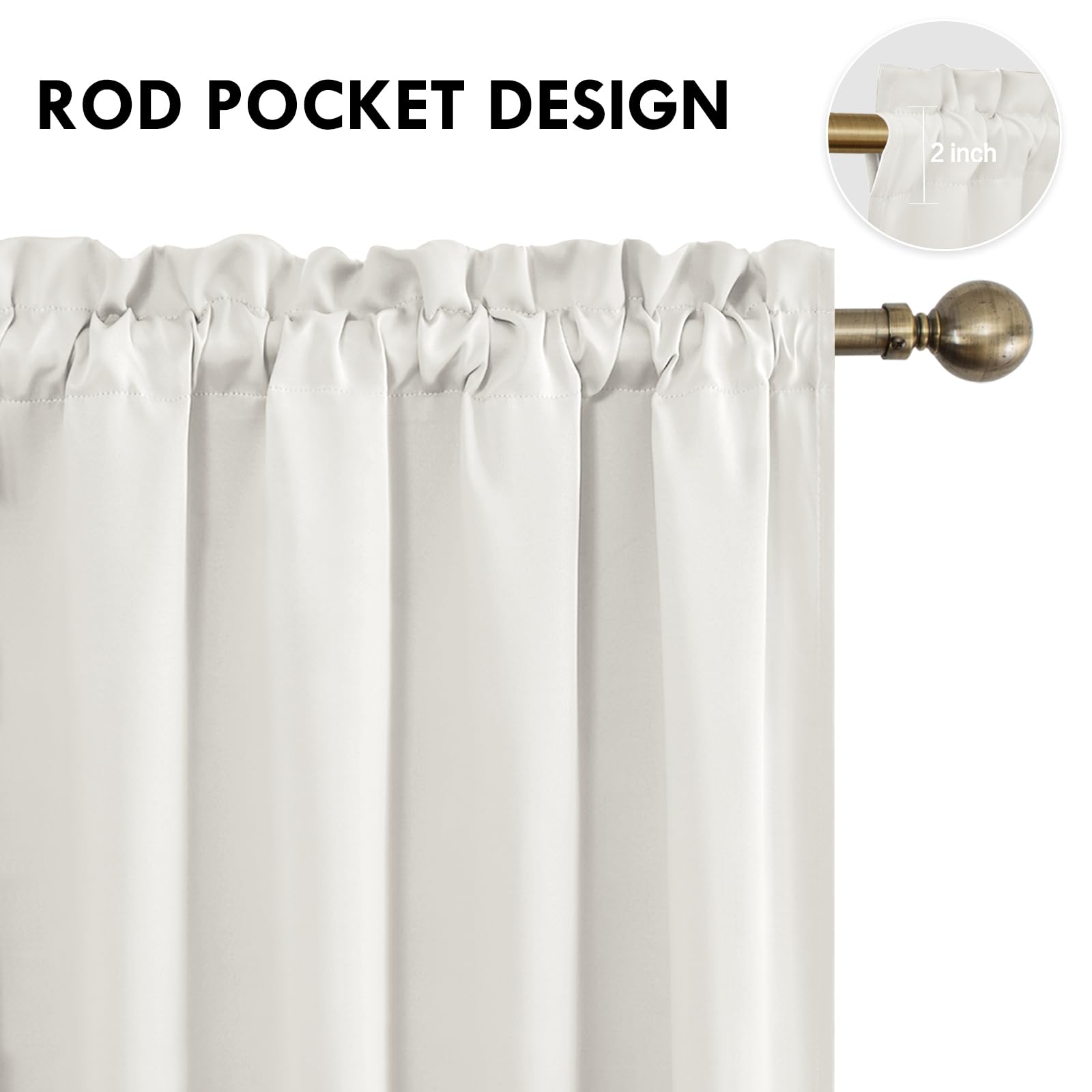 Blackout Curtains for Bedroom Living Room 52 x 63 Inch Long Ivory