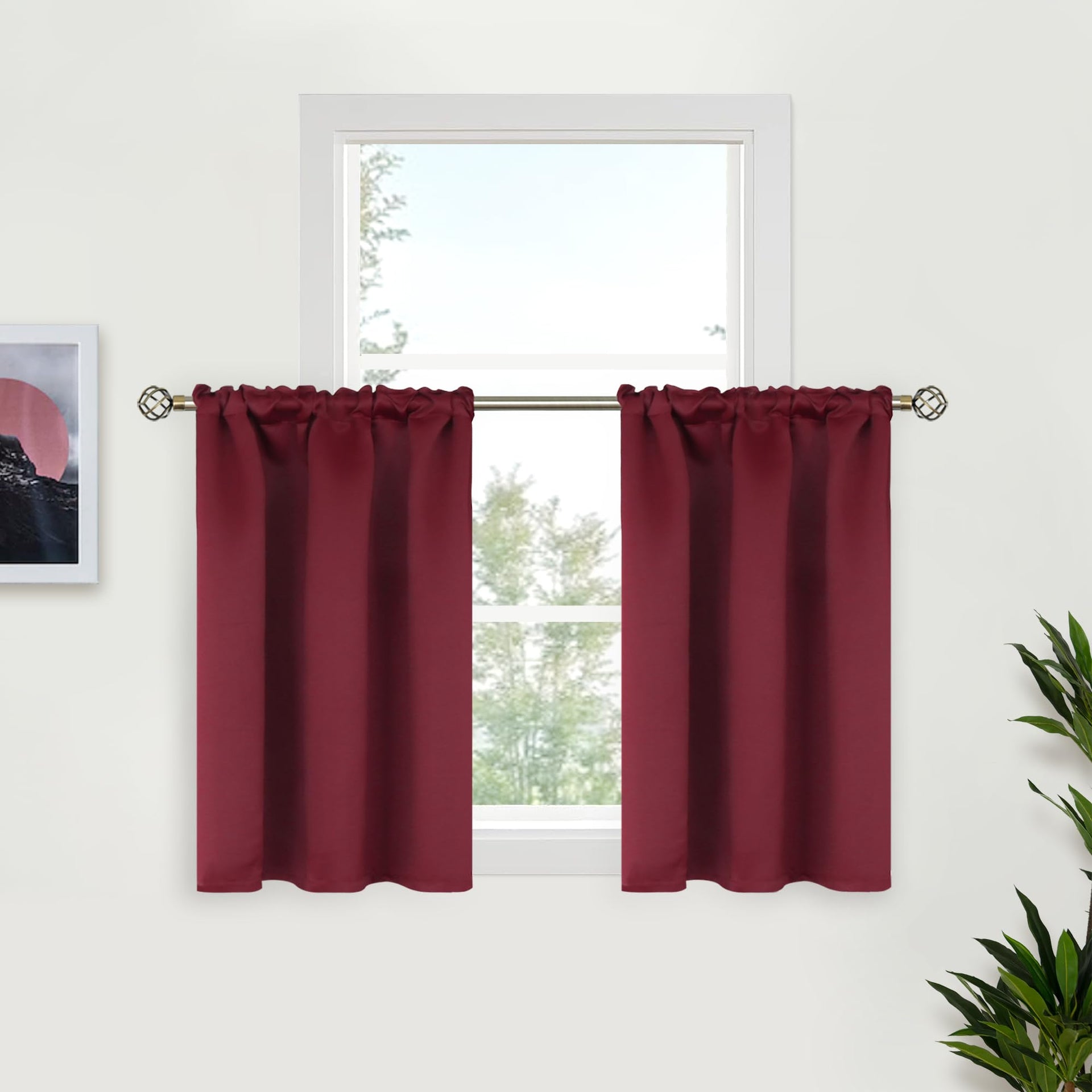 Burgundy Small Window Curtains 36 Inch Length (2 Count)