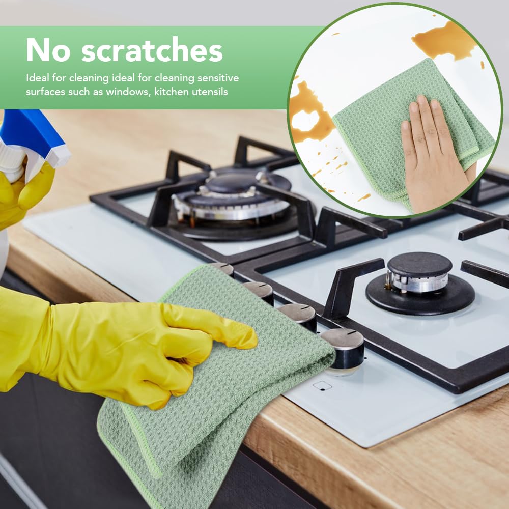 Waffle Microfiber Dish Cloths Green Kitchen Towels (6 Count)