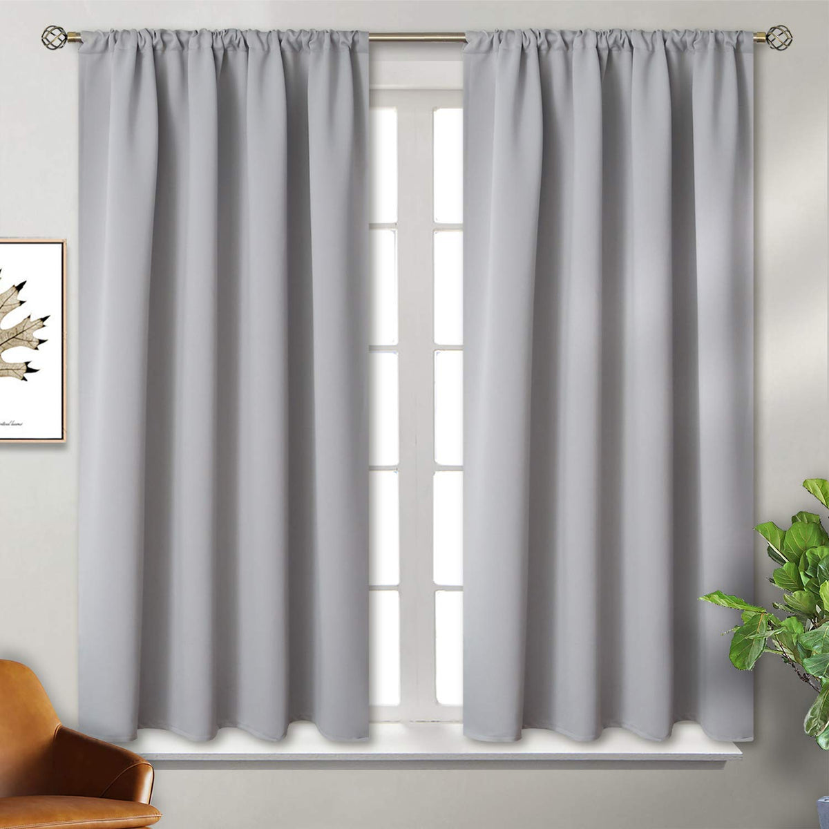 Light Grey Blackout Curtains 45 Inch Length for Bedroom