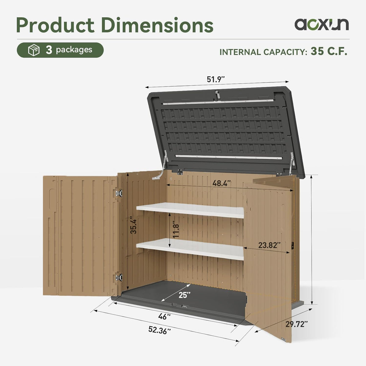 Outdoor Storage Cabinet 35 Cu.Ft 2 Shelves