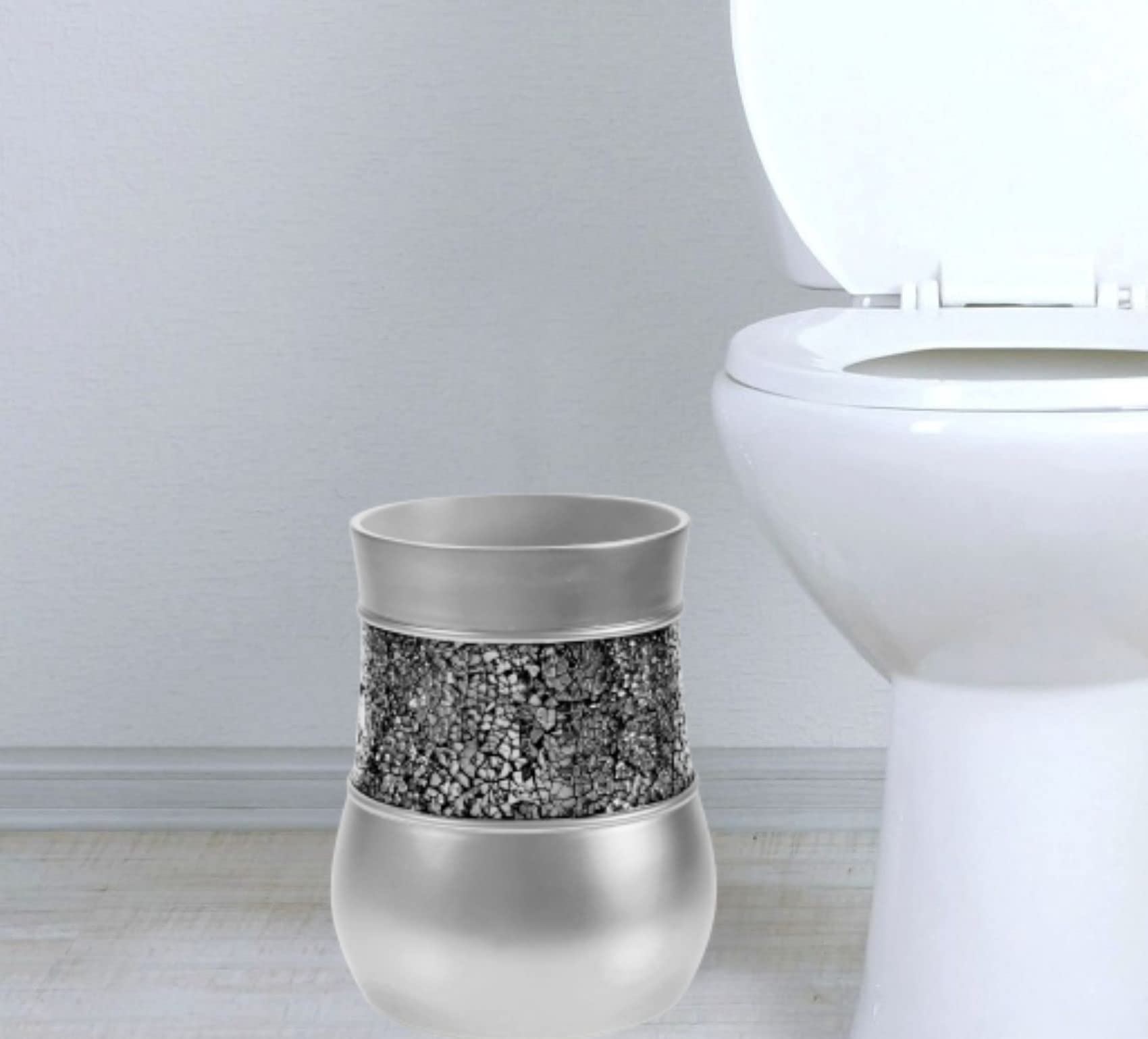 Crackled Glass Silver Small Bathroom Trash Can 2.06 Gal