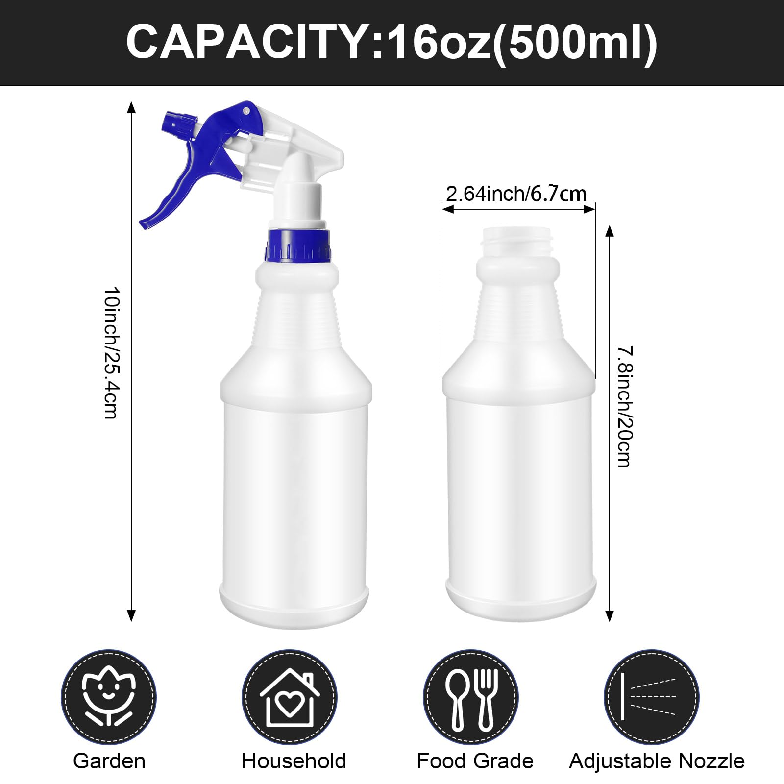 12 Pcs 16 Oz Plastic Spray Bottles