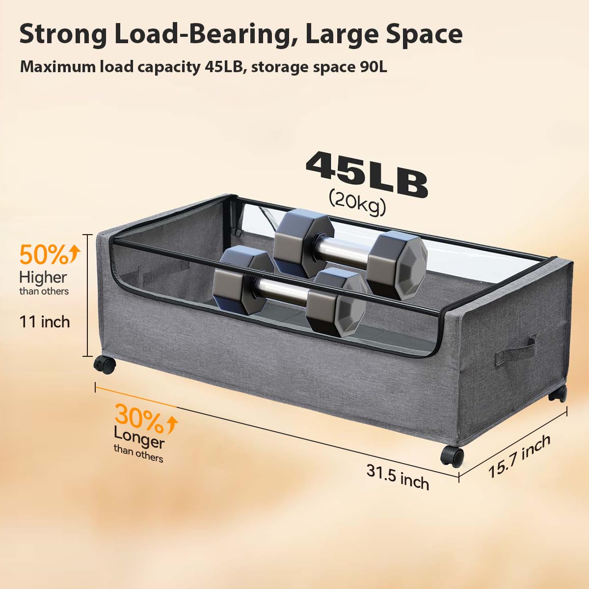 Under Bed Storage with Wheels High Size for Shoe Clothing Storage