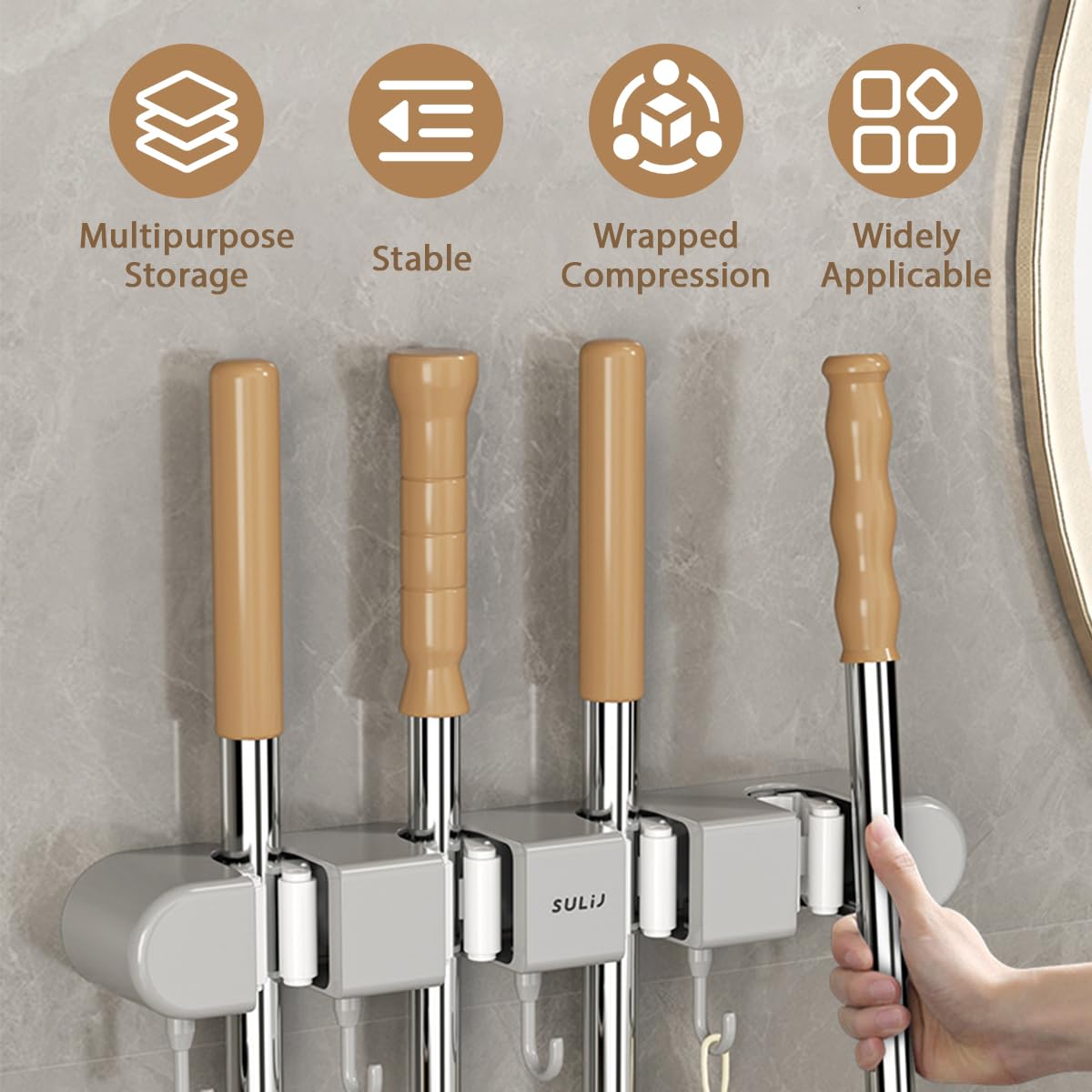 3PCS Broom Holder Wall Mount