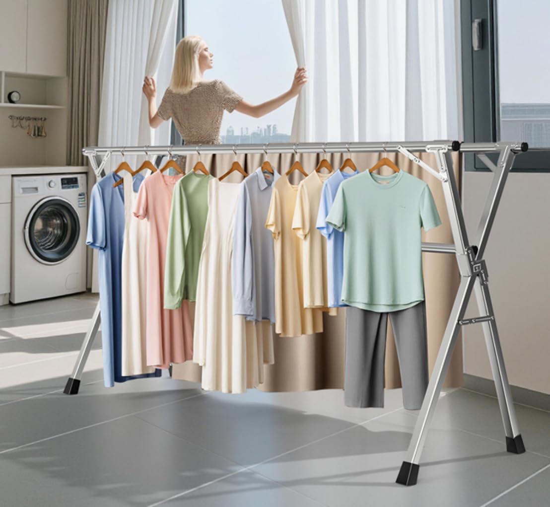 Folding Stainless Steel Laundry Drying Rack 95 Inches