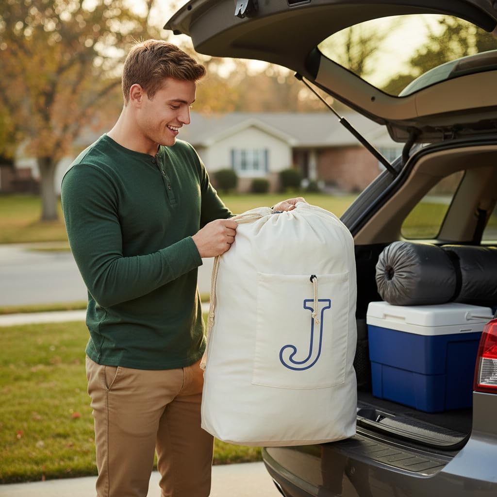 Laundry Bag Backpack Personalized Initial Canvas Laundry Bag