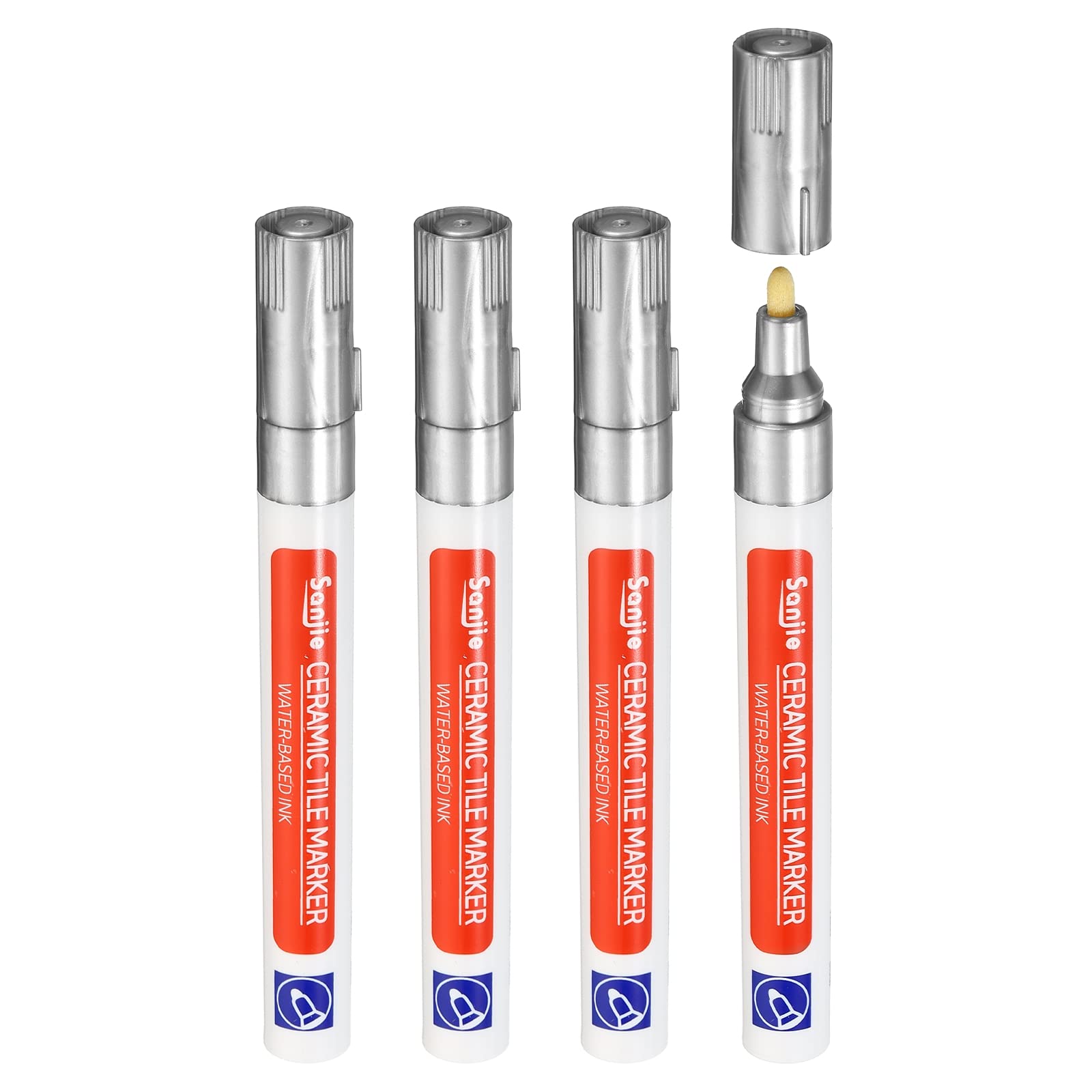 Grout Pen 4 Pack Silver Tile Marker Waterproof Grout Sealer Pen Tile Repair Pens Paint Pens for Wall Floor Bathroom Kitchen Refresh (4 Count)