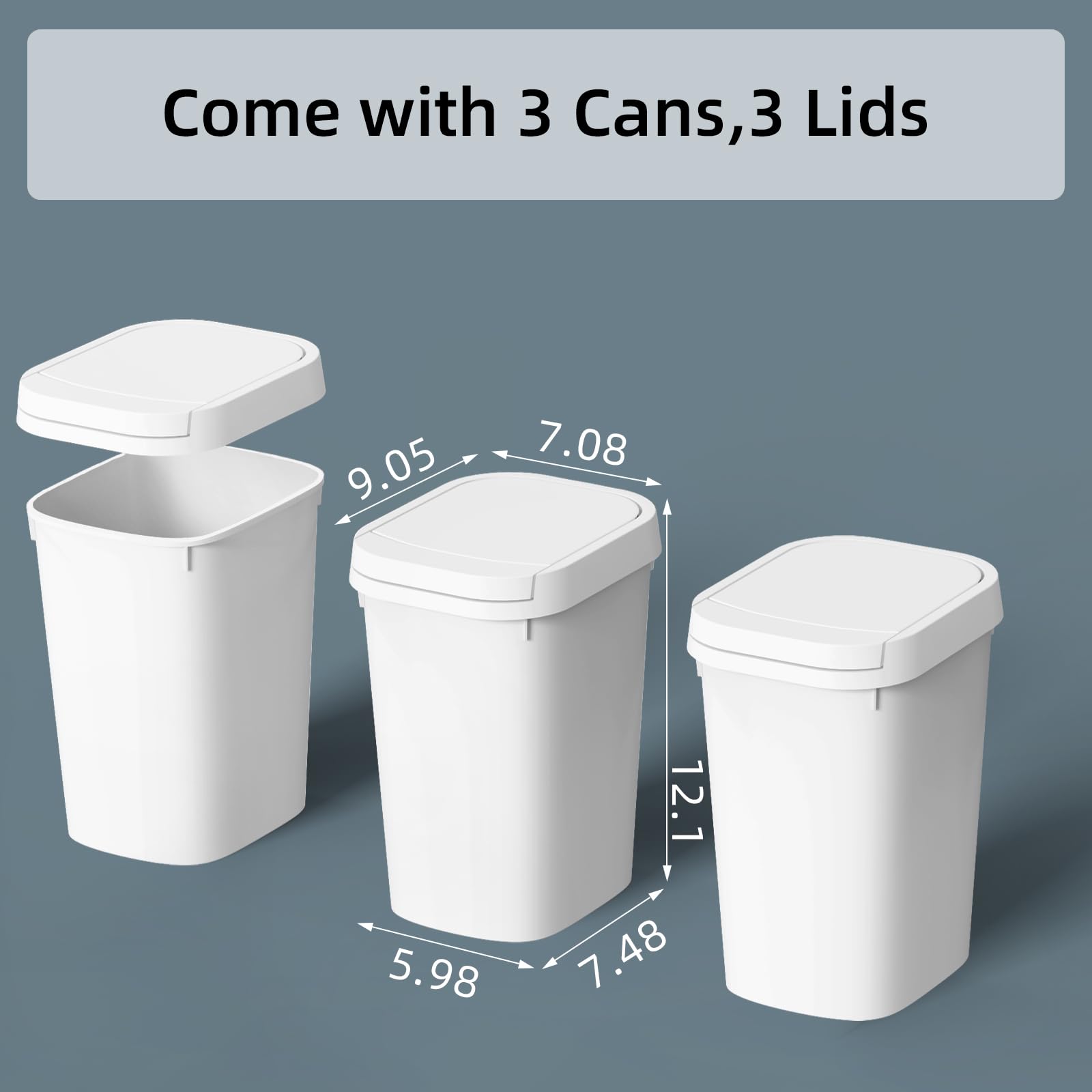 3 Pack Bathroom Small Trash Can with Lid (3 Count)