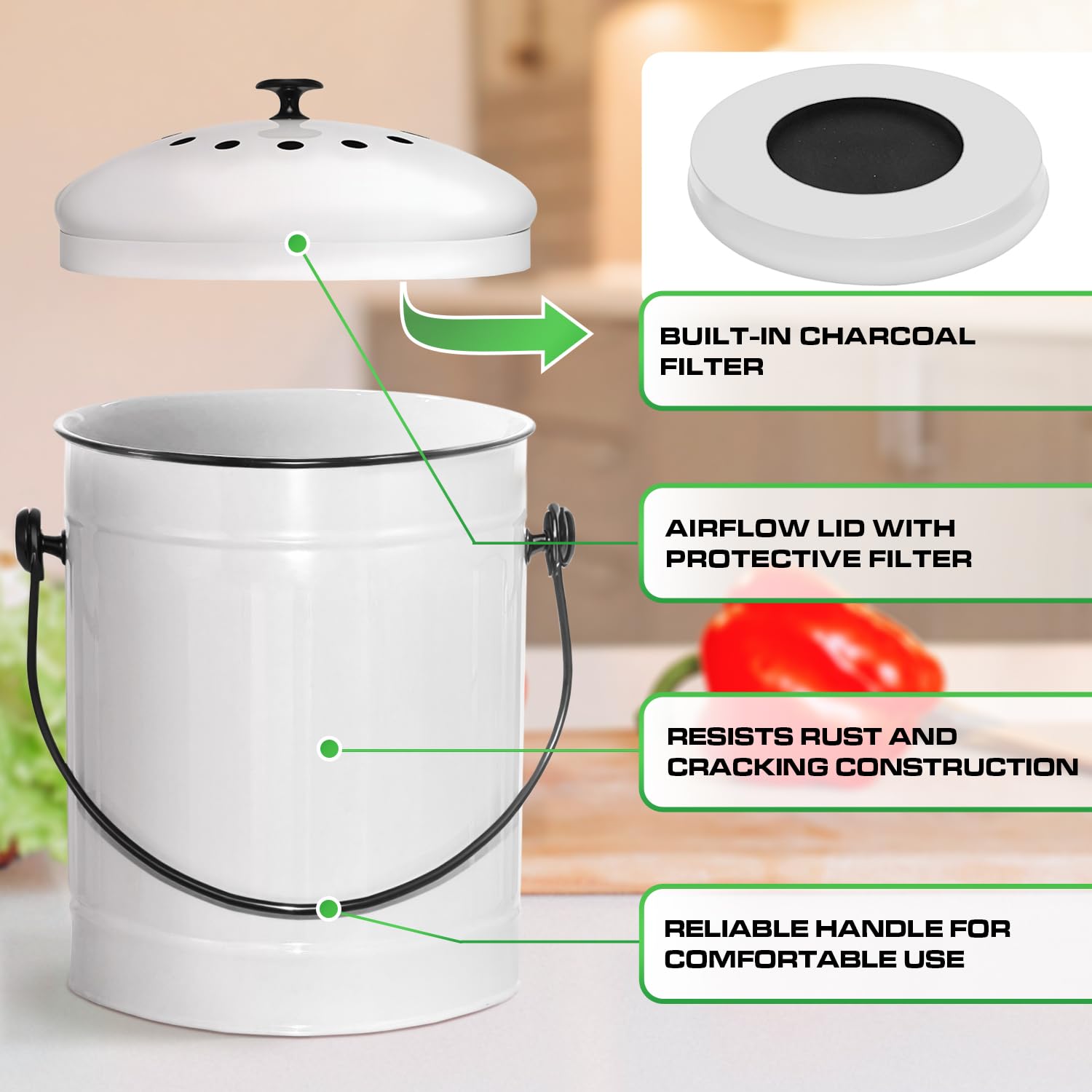 Countertop Compost Bin Kitchen with Lid