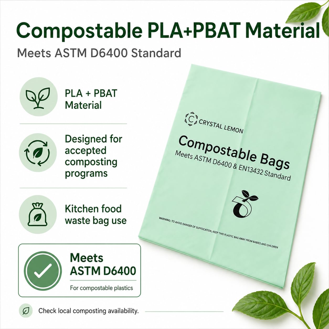 Compostable Trash Bags 6 Gallon (50 Count)